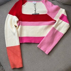 NWT Le Lis Pink and Red Striped Sweater